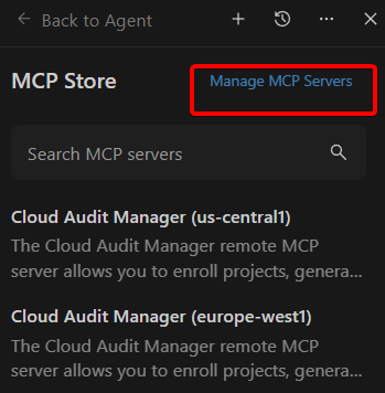 The Manage MCP Servers option