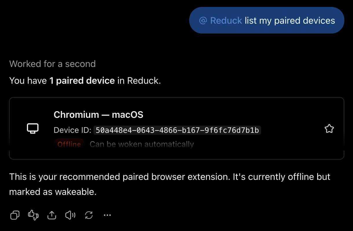 ChatGPT lists the paired devices through Reduck