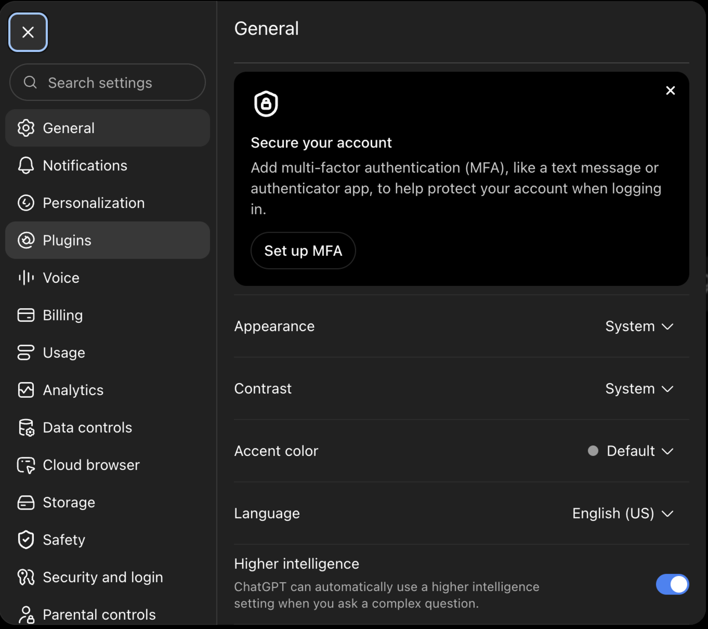 The connector section of ChatGPT settings