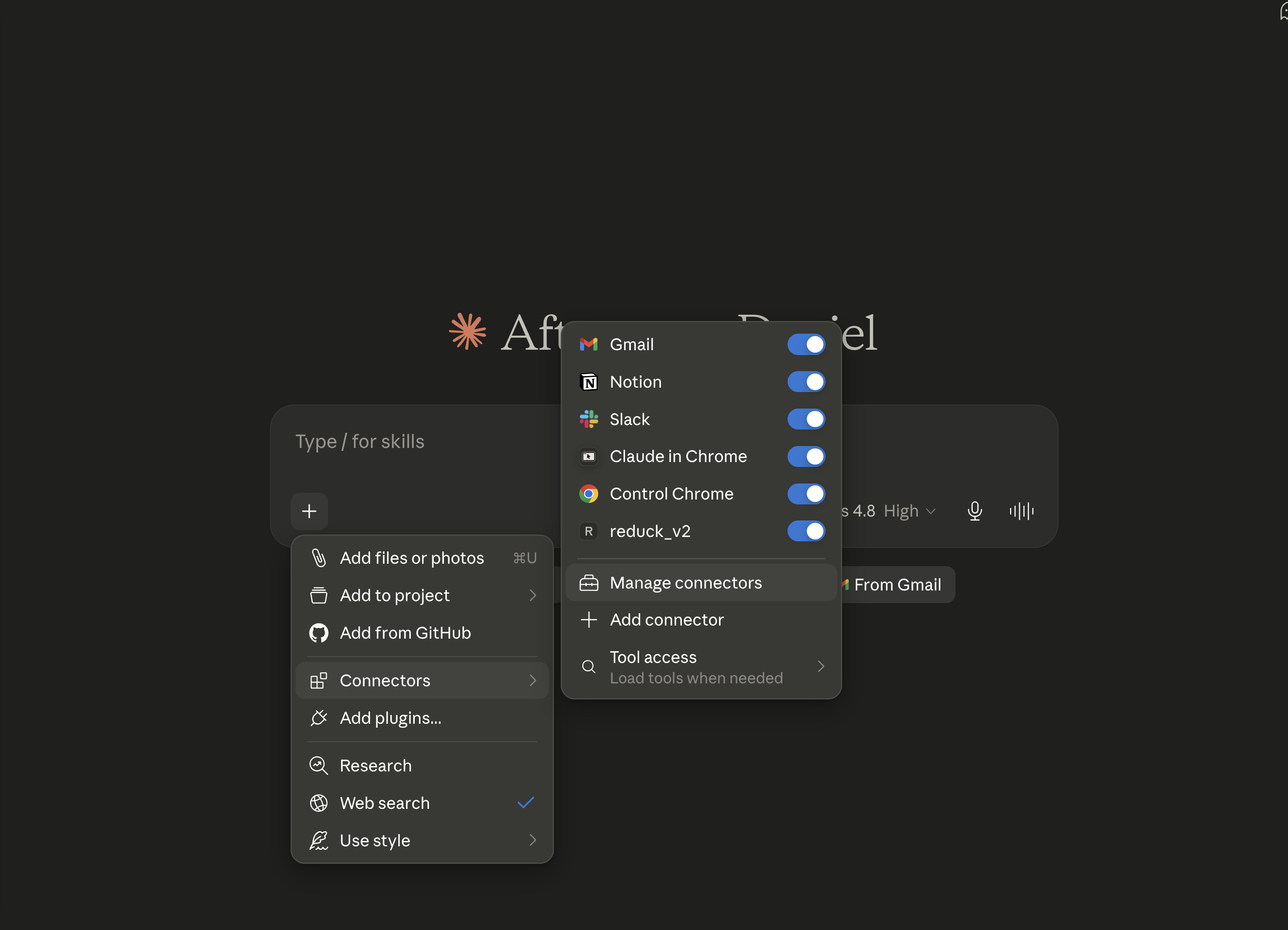 The connectors list in Claude settings