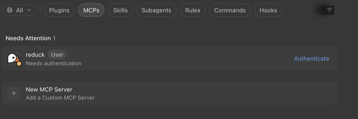 Reduck listed under Needs Attention, waiting to be authenticated