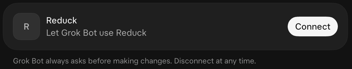 The Reduck card in the chat, with the Connect button