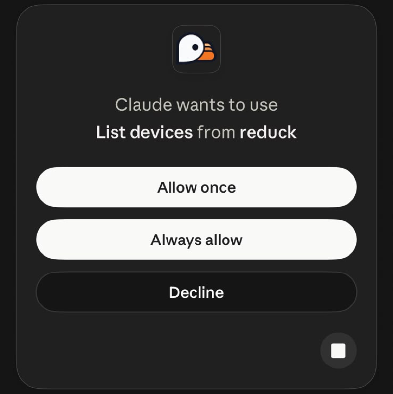 Claude on a phone asking to use List devices from reduck